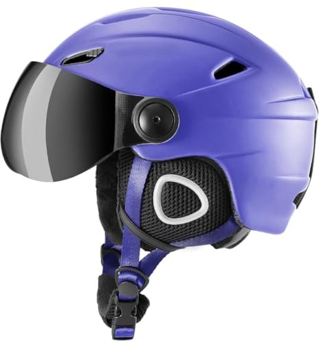 Hapivida Ski-Helm-Set, Verstellbarer Snowboard-Helm mit Ear muff Ski Brille zertifizierte Sicherheit Wintersport-Ski ausrüstung für Männer Frauen Jugend Profi (Dunkelblau-L)