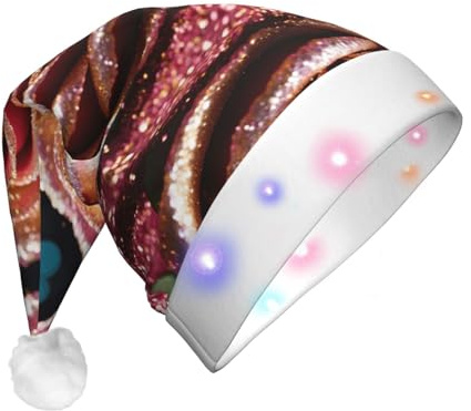 KAPPTYY Cappello di Babbo Natale rosa rosa, cappelli di Natale per adulti unisex peluche luminoso divertente cappello di Natale