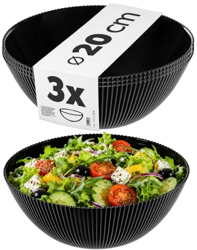 KADAX Insalatiera 20 cm, set da 3 ciotole nere in vetro opalino, ideali come ciotole per cereali, zuppe, insalate, dessert o ciotole da portata (nero)