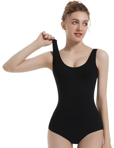 Spoxiyue Women's Dance Leotard, Black Nylon-Spandex Ballet Bodysuit, Scoop Neck Tank Style, Soft Knit Fabric, Youth to Adult Sizes