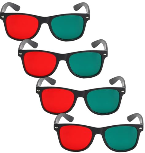 Occhiali 3D da 4 pezzi, occhiali 3D con montatura nera, rosso verde, per giochi TV, film in DVD, anaglifi dimensionali e da allenamento per l'ambliopia