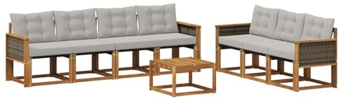 vidaXL Outdoor-Sofagarnitur mit Kissen 8 pcs Natürlich und Hellgrau, Moderner Garten-Sofa, strapazierfähiges Outdoor-Sektionen-Set, bequemes Terrassenmöbel, ideal zum Entspannen