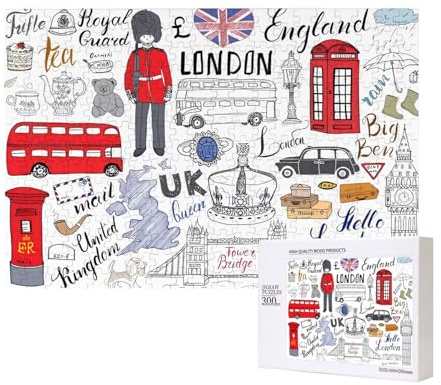 Poezjzw I Love London Puzzles For Adult 300 Pieces Wooden Jigsaw For Family Friend Home Decor Wall Art 15.7 X 11 In