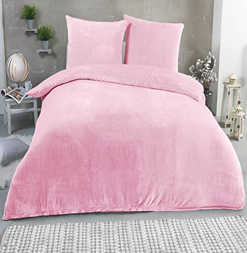MALIKA Winter Plüsch Bettwäsche Nicky-Teddy Cashmere Coral Fleece 135x200 155x220 200, Größe:200 x 200 cm, Designe:ROSA