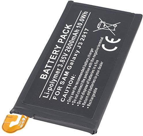 Batterie Li-polymère compatible avec Samsung Galaxy J3 2017, 3,85 V, 2600 mAh, 10,0 Wh, intégrée, sans outils