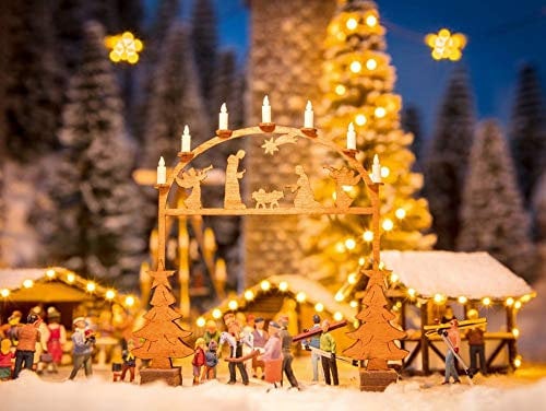 NOCH Weihnachtsmarkt-Eingangsbogen, mit Laser-Cut Technik, 7,6 x 1 cm und 7,9 cm hoch für die Spurweiten H0 ideal für Weihnachtsmärkte