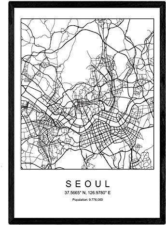 Nacnic Minimalistische Stadtplanen Poster. Geometrische Stil Wanddekoration Abbildung von Seoul. Verschiedene Welt Stadtkarten, Plänen und Reisen Bilde. A3 ohne Rahmen.