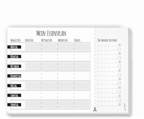 Ein Notiz-Block I Mein Essensplaner I DIN A4 I 50 Blatt I Essens-Organizer mit Einkaufs-Liste I Block für Familien zum Abreißen I dv660