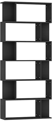 vidaXL Bücherregal Raumteiler mit 6 großen 12 kleinen Fächern Wandregal Standregal Aktenregal Raumtrenner Büroregal Regal Schwarz 80x24x192cm Holzwerkstoff