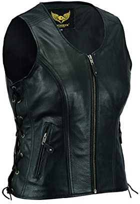 Leatherick Damen Lederweste der echte spitzenkorn-büffel Leder ärmellose jacke/weste schwarz (M)