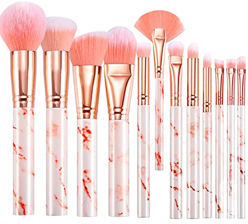 Makeup Brushes Set Start Makers Professional 12Pcs Marble Make Up Brushes Set with Foundation Powder Eyeshadow Eyebrow Blending Brush Set