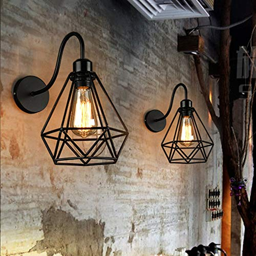 PETITES ECREVISSES 2 pack Appliques Murales Vintage Industrielle Noir Diamant Cage en Métal Plafonnier Luminaire Rétro Applique Intérieure Décoration pour Salon Cuisine Couloir Chambre Café Bar