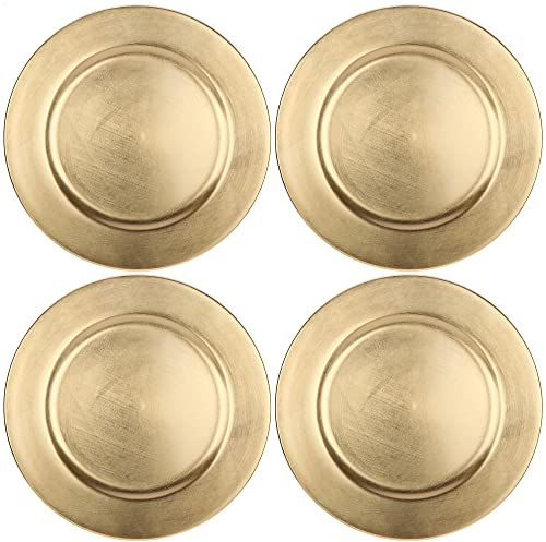 com-four® 4x sous-assiettes en shabby chic doré - soucoupe comme décoration de table - assiettes décoratives pour mariages, fêtes de famille ou Noël - Ø 33 cm