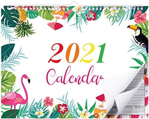 2021 Kalender Monatlicher Wandkalender Jahre Kalender Planer Regenbogen Farbkalender Kalender für Büro Schreibtisch Schulheim, Dickes Papier Drahtgebunden, 16,5 x 12 Zoll