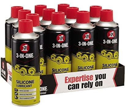 3-IN-ONE Professional Silicone Lubricant Trade Case - 12 x 400ml Bottles: Multipurpose High-Performance - Effortless, Fast-Drying, Moisture Protection, Guards Rubber and Plastic