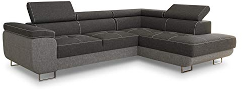 Ecksofa Caris mit Schlaffunktion und einstellbare Kopfstützen, Wohnlandschaft mit Bettkasten, Couch, Sofa, Bettsofa (Grau + Dunkelgrau (Sawana 21 + Sawana 05), Ecksofa Rechts)