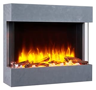 RICHEN camino elettrico Alva | Caminetto elettrico da parete con effetto fiamma 3D | Riscaldamento elettrico 2000 W | Focolare sospeso a parete con telecomando, timer, termostato | Bianco