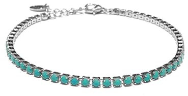 MAISON GIOIELLI FIRENZE - OHANA Bracciale Tennis in Metallo Placcato Oro e Zirconi Colorati, Bracciale Opali, Chiusura a Moschettone Ipoallergenico Antigraffio e Waterproof (oro bianco, turchese)