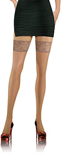 sesto senso Bas Autofixant Dentelle avec Silicone 8 DEN Collant Invisible Sexy Sous-vêtements Femme Beige Chair 1/2 Antilope