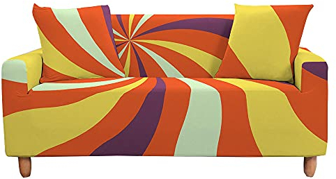 Fansushop Stretch Sofabezug 3D Rotieren Bunt Streifen Drucken Antirutsch Sofabezug mit Armlehnen, Weich Stoff L Form Sofabezug/Couchbezug/Sesselbezug für Haus Dekoration (Gelb,2 Sitzer)