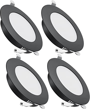 acegoo 4 x DC 12V LED Einbaustrahler Flach Einbauleuchte Spot Aluminium 3W 285LM 3000K Downlight für Wohnmobil Boot Wohnwagen Camper-Van Möbel Schrank, Warm Weiß(Schwarz)