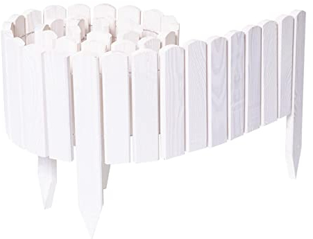 BOOGARDI Beeteinfassung Holz · Rasenkante in 18 Designs · Weiß 20 cm hoch x 200 cm lang · Beetbegrenzung Steckzaun Beetumrandung Rollzaun Beet Zaun Holzzaun Garten