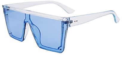 FOURCHEN Square Oversized Sunglasses for Women Men Fashion Flat Top Big Frame Shades (clear blue)