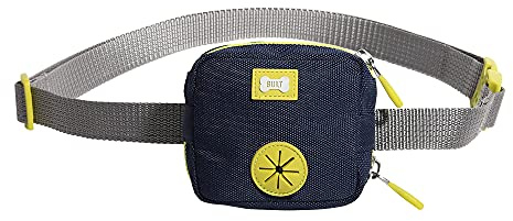 BUILT PET NightSafe Reflective Dog Walking Belt Bag, Poop Bag Holder & Treat Storage, Mini Waist Carrier Pouch with Poo Sack Dispenser, Wearable Hands Free Cross Body/Bum Bag, Blue, Small