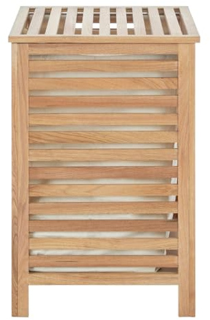Premier Housewares Keep Your Laundry Organized And Stylish Sturdy Long-lasting Durability Walnut Wood Laundry Hamper with Rustic Slatted Design Natural Finish 45x65x45