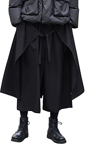 AITFINEISM Haremshose für Herren, lockeres weites Bein, japanische Harajuku-Kimono-Hose