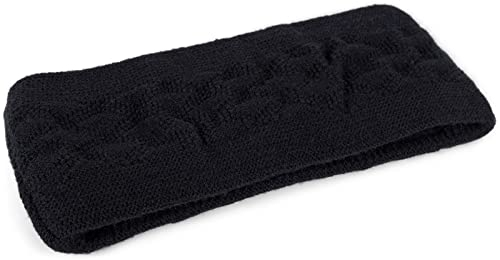 styleBREAKER Damen Strick Stirnband einfarbig mit Karo Muster, Thermo Fleece Futter, Winter Headband Uni 04026061, Farbe:Schwarz