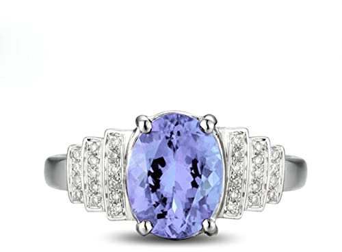 Daesar - Anillos Plata Mujer,Anillos de Compromiso Plata de Ley 4 Garras con Oval Circonita Púrpura Claro Anillo para Boda Tamaño 12(52mm)