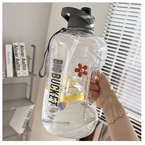 ANIIC Gourde Bouteille d'eau de grande capacité avec paille de gros bouteilles d'eau de fitness de godet for hommes et femmes Sports portatifs en plein air Bouteille (Blue : D-grey, Size : 3800ml)