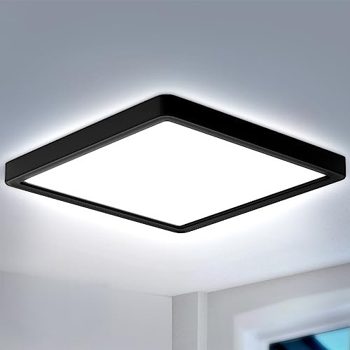 DoRight LED Ceiling Light 36W, 330W Equivalent, 3300LM, Black Square Ultra Thin 2.5cm, for Bedroom, Kitchen, Hallway, Office