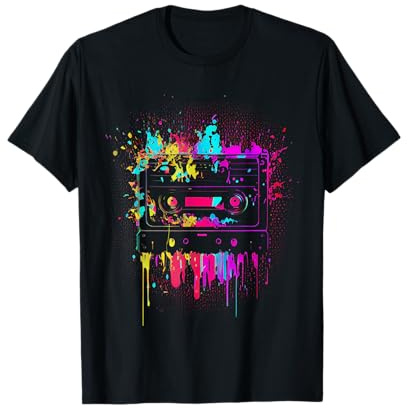 80er 90er Jahre Retro Kassette Outfits & Geschenk Kassette T-Shirt Schwarz Unisex-Erwachsene Party Retro Party T-Shirt Small EU S Klein Regular M Polo-Ausschnitt Kurzarm