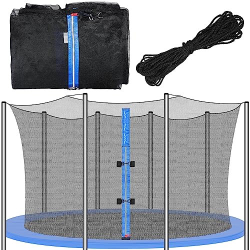 Ersatz-Sicherheitsnetz für Trampolin mit rundem Rahmen, Trampolinnetz, wetterfest, atmungsaktiv, mit Doppelkopf-Reißverschlüssen, nur Netz (8 gerade Pfosten, 3,5 m)