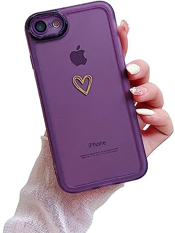 leobray Compatible with iPhone 7 Case,iPhone 8 Case,iPhone SE 2020/SE 2022 Case for Women Girls,Cute Gold Heart Pattern Design Slim Soft Protective Shockproof Silicone Phone Case-Purple