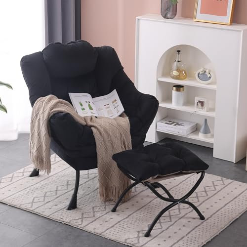 SESHINELL Lazy Chair mit Ottomane, moderner Akzentstuhl, zeitgenössischer Lounge-Sofastuhl mit Armlehnen, Lesestuhl für Wohnzimmer, Schlafzimmer, Büro