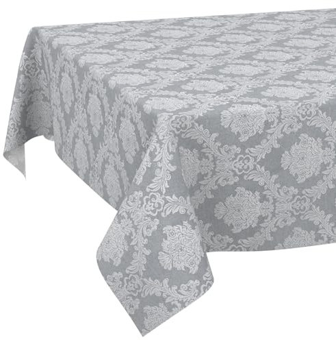 Stoff Tischdecke Textil Tischwäsche Tischtuch Baumwolle Polyester abwaschbar Uni Ornament Damast Jacquard Gewebe waschbar Barock Grau 160x100cm Schnittkante