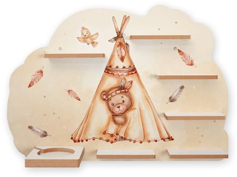 Kreative Feder Sammel-Regal „Teddy im Zelt“ Regal geeignet für Tonie Box und Tonies Wandregal für Musikbox und Figuren ideal zum Spielen und Sammeln ca. 55x41 cm (Teddy im Zelt)