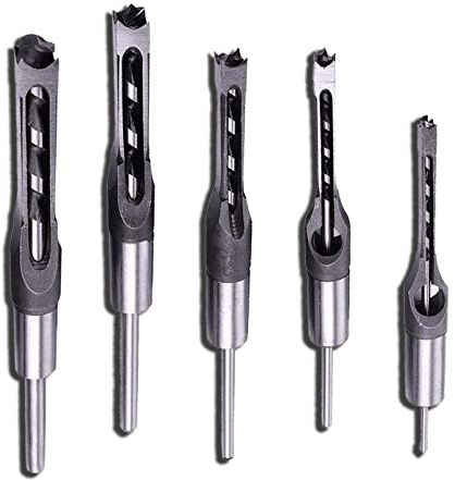 Lot de 5 forets à trous carrés en acier rapide pour menuiserie - 6,4 mm, 8 mm, 9,5 mm, 10 mm, 11 mm, 12,7 mm, 14 mm, 16 mm