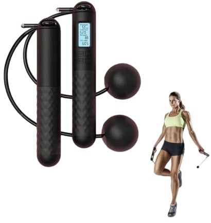 Ropeless Skipping Rope, Cordless Skipping Ropes for Adults, Wireless Skipping Rope with Counter Smart Digital Gravity Ball Jump Rope (Black A)