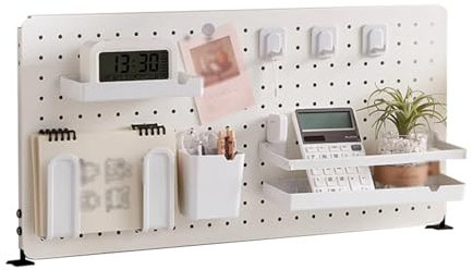 EvikoO Pegboard Tabletop clamp-on Storage Pegboard,Metal peg board with mounting bracket , organizer pegboard for office desk craft table workbench (Color : White, Size : Large)