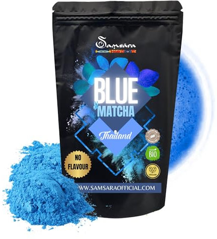 SAMSARA Tè Matcha BLU 100% organico | Contro Ansia e Stress, Antiossidante Naturale, Made in Thailandia | Viral web content (Natural, 50g)
