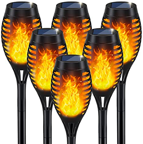 Solarfackeln für Außen Flackernd, 6Stück Solarlampen für Außen Garten, Gartenfackeln Solarleuchten für Außen, LED Gartenbeleuchtung Solar Gartenleuchten, Gartenlampen Solar für Garten Deko