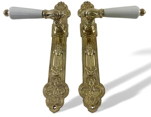 Drückergarnitur 72mm Messing Weiss Kunststein Türgriff Türbeschlag Antik-Stil