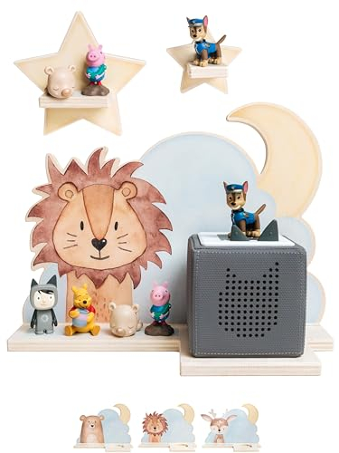 wunderwunsch® - Personalisiertes Tonie Regal für Kinderzimmer - Magnetisches Toniebox Regal für Toniebox & Figuren mit abgerundeten Ecken & Kanten (Löwe)