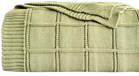 ATMOSURELY Ultra Soft Checkered Cable Knit Throw Blanket Cozy Plaid Knitted Blanket Lightweight Warm Woven Farmhouse Blanket All Seasons for Sofa Bed Couch Camping 50x60 Inches (Sage Green, 50x60)