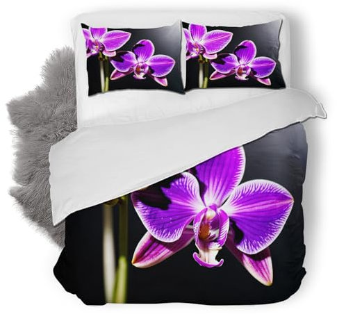 Orchideen Bettwäsche Set 135x200 cm Weich Mikrofaser Schick Bettwäsche-Set mit Reißverschluss 3 Teilig Bettbezug Set mit 2 Kissenbezug 80x80 cm