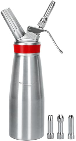 Sahnebereiter für Schlagsahne/Schlagsahne/Sahnebereiter mit 3 Edelstahl-Spritztüllen – N2o-Ladegeräte (nicht im Lieferumfang enthalten) (Aluminium)